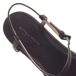 Pre Owned Bottega Veneta Brown Leather Intrecciato Thong Sandals Size 37