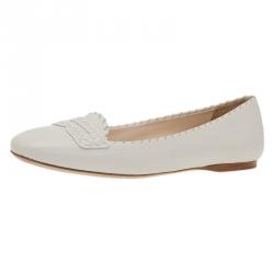 Pre Owned Bottega Veneta White Leather Ballet Flats Size 39.5