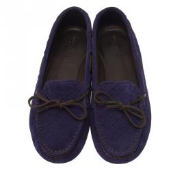 Pre Owned Bottega Veneta Purple Intrecciato Suede Bow Loafers Size 36