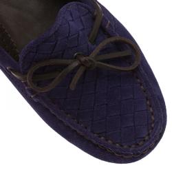 Pre Owned Bottega Veneta Purple Intrecciato Suede Bow Loafers Size 36