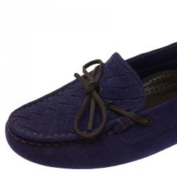Pre Owned Bottega Veneta Purple Intrecciato Suede Bow Loafers Size 36