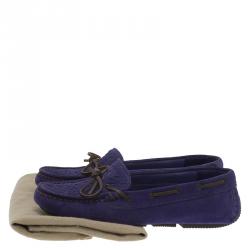 Pre Owned Bottega Veneta Purple Intrecciato Suede Bow Loafers Size 36