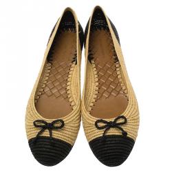 مملوكة مسبقًا Bottega Veneta Two-Tone Raffia Ballet Flats Size 40