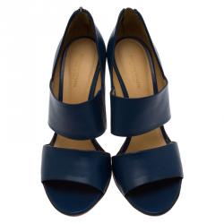 مملوكة مسبقًا Bottega Veneta Blue Leather Wide Strap Sandals Size 37.5