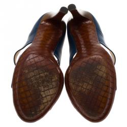 مملوكة مسبقًا Bottega Veneta Blue Leather Wide Strap Sandals Size 37.5