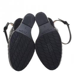 Pre Owned Bottega Veneta Black Intrecciato Patent Leather Jute Wedge Sandals Size 37