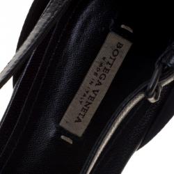 Pre Owned Bottega Veneta Black Woven Leather T Strap Ballerina Flats Size 39