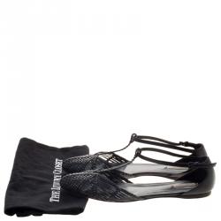 Pre Owned Bottega Veneta Black Woven Leather T Strap Ballerina Flats Size 39