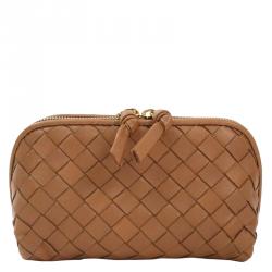 Bottega Veneta Brown Intrecciato Woven Nappa Leather Cosmetic Pouch