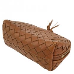 Bottega Veneta Brown Intrecciato Woven Nappa Leather Cosmetic Pouch
