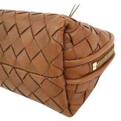 Bottega Veneta Brown Intrecciato Woven Nappa Leather Cosmetic Pouch