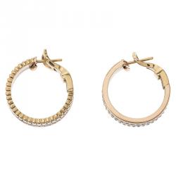 Pre Owned Boucheron Quatre Classic Diamonds Brown Ceramic Gold Hoops Earrings