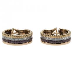 Pre Owned Boucheron Quatre Classic Diamonds Brown Ceramic Gold Hoops Earrings