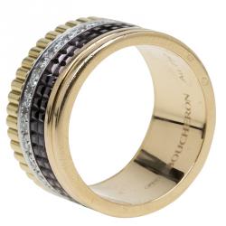 Boucheron Quatre Classic Diamonds Yellow White and Pink Gold Large Ring Size 52