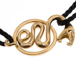 Boucheron Snake Yellow Gold Braided Leather Bracelet