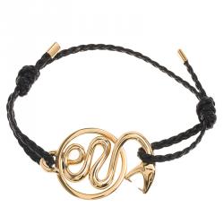 Boucheron Snake Yellow Gold Braided Leather Bracelet
