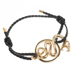 Boucheron Snake Yellow Gold Braided Leather Bracelet