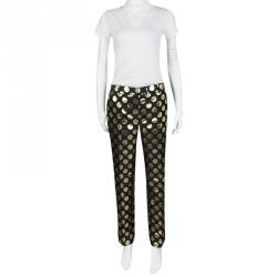 Pre Owned Boutique Moschino Black and Gold Foil Polka Dot Pants M