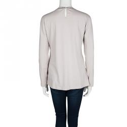 Pre Owned Brunello Cucinelli Grey Cotton Embellished Neck Detail Long Sleeve Top XXL