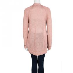 Pre Owned Brunello Cucinelli Pink Cotton Knit Beaded Trim Detail High Low Cardigan L