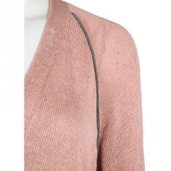 Pre Owned Brunello Cucinelli Pink Cotton Knit Beaded Trim Detail High Low Cardigan L