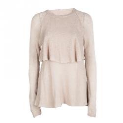 Pre Owned Brunello Cucinelli Beige Sequinned Knit Layered Long Sleeve Sweater L