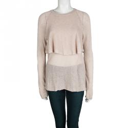 Pre Owned Brunello Cucinelli Beige Sequinned Knit Layered Long Sleeve Sweater L