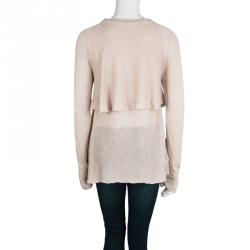 Pre Owned Brunello Cucinelli Beige Sequinned Knit Layered Long Sleeve Sweater L