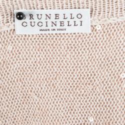 Pre Owned Brunello Cucinelli Beige Sequinned Knit Layered Long Sleeve Sweater L