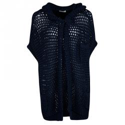 Pre Owned Brunello Cucinelli Navy Blue Chunky Knit Oversized Open Front Hooded Cardigan XS