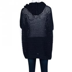 Pre Owned Brunello Cucinelli Navy Blue Chunky Knit Oversized Open Front Hooded Cardigan XS