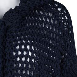 Pre Owned Brunello Cucinelli Navy Blue Chunky Knit Oversized Open Front Hooded Cardigan XS