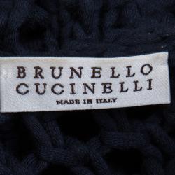 Pre Owned Brunello Cucinelli Navy Blue Chunky Knit Oversized Open Front Hooded Cardigan XS