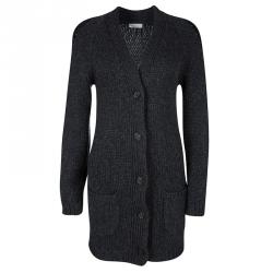 Pre Owned Brunello Cucinelli Grey Chunky Cashmere Sequin Embellished Long Cardigan M