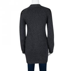 Pre Owned Brunello Cucinelli Grey Chunky Cashmere Sequin Embellished Long Cardigan M