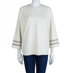 Pre Owned Brunello Cucinelli Beige Embellished Sleeve Sweatshirt L