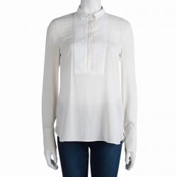 Pre Owned Brunello Cucinelli Cream Silk Yoke Detail Long Sleeve Blouse S