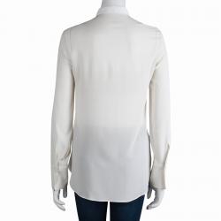 Pre Owned Brunello Cucinelli Cream Silk Yoke Detail Long Sleeve Blouse S