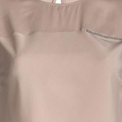 Pre Owned Brunello Cucinelli Beige Silk Bead Detail Sleeveless Top L