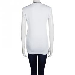 Pre Owned Brunello Cucinelli White Rib Knit Beaded Neckline Detail Sleeveless Top 3XL
