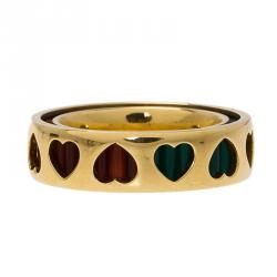 Pre Owned Bucherer Dizzler Agate Yellow Gold Heart Cut Out Band Ring
