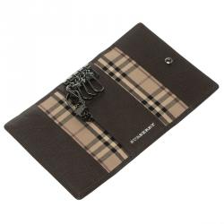 Pre Owned Burberry Dark Brown Leather 4 Key Case Holder
