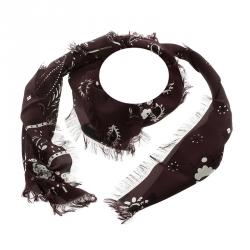 Pre Owned Burberry Burgundy Printed Square Silk Scarf