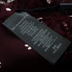 Pre Owned Burberry Burgundy Printed Square Silk Scarf