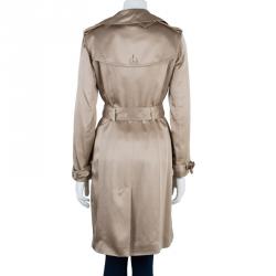 مملوكة مسبقًا Burberry Taupe Silk Long Trench Coat S