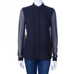 مملوكة مسبقًا Burberry Black Silk Button Down Top M