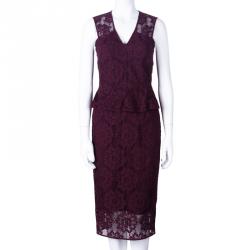 Pre Owned Burberry Burgundy Lace Sleeveless Dress S