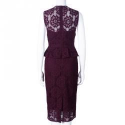 Pre Owned Burberry Burgundy Lace Sleeveless Dress S