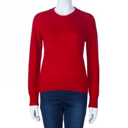 Pre Owned Burberry Red Crewneck Cashmere Knit Sweater M