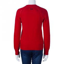Pre Owned Burberry Red Crewneck Cashmere Knit Sweater M